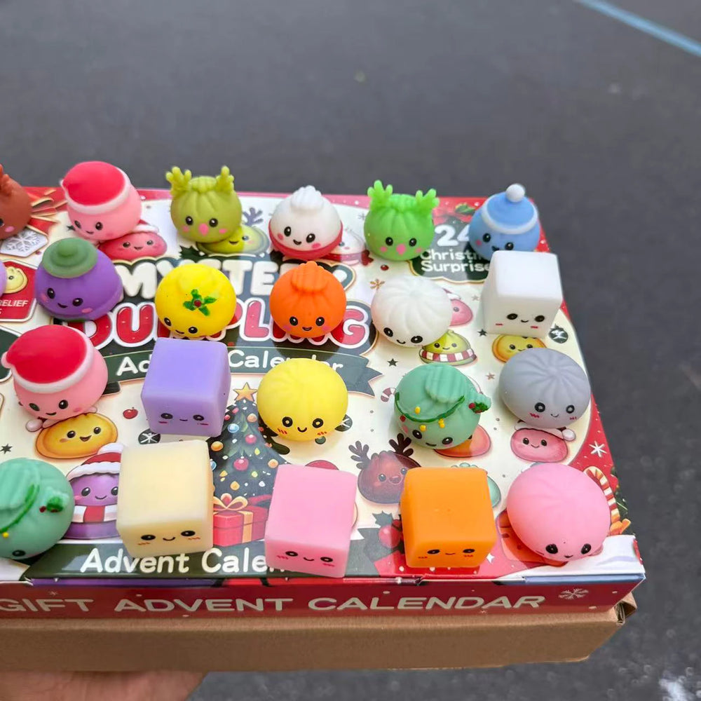 Real photo of the squishies inside the calendar box